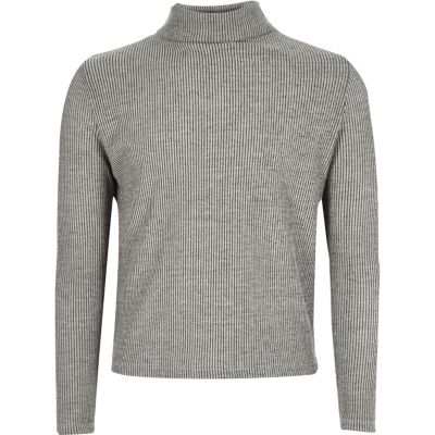 Girls grey ribbed roll neck top